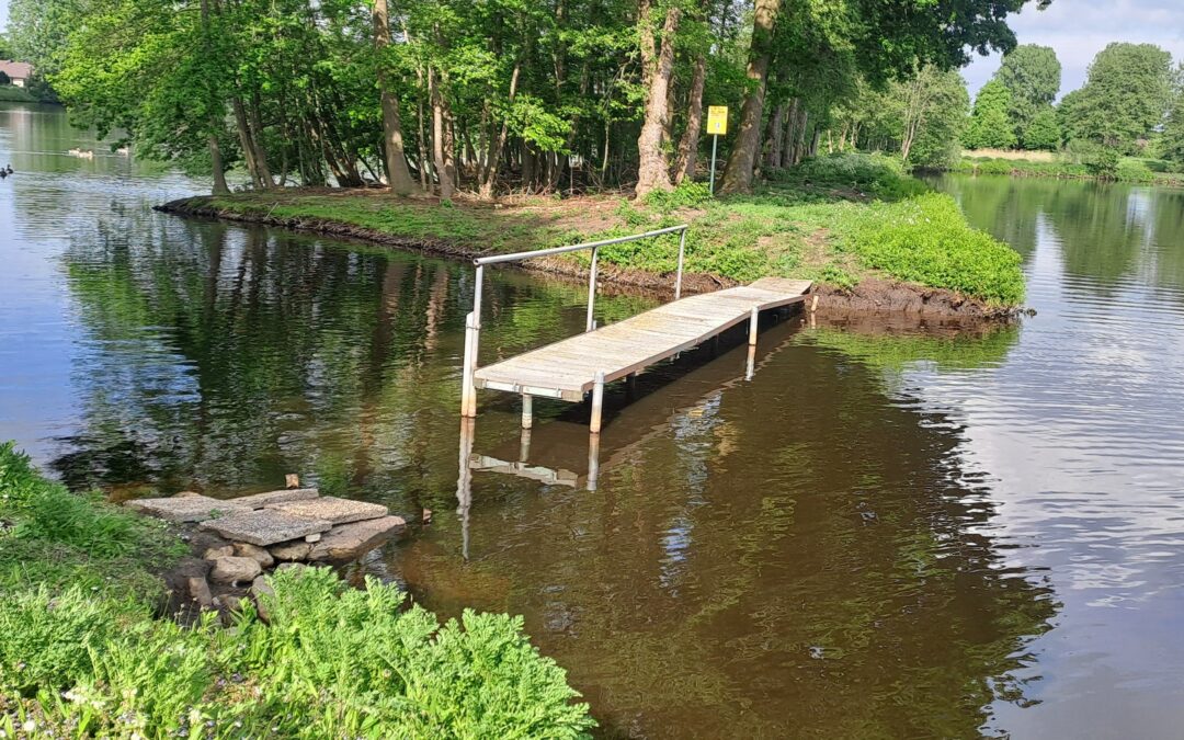 Baubeginn für den Übergang zur Insel im Hahnentanger See